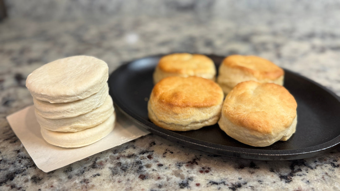 Two Ingredient Freezer Biscuits - Bake from Frozen!
