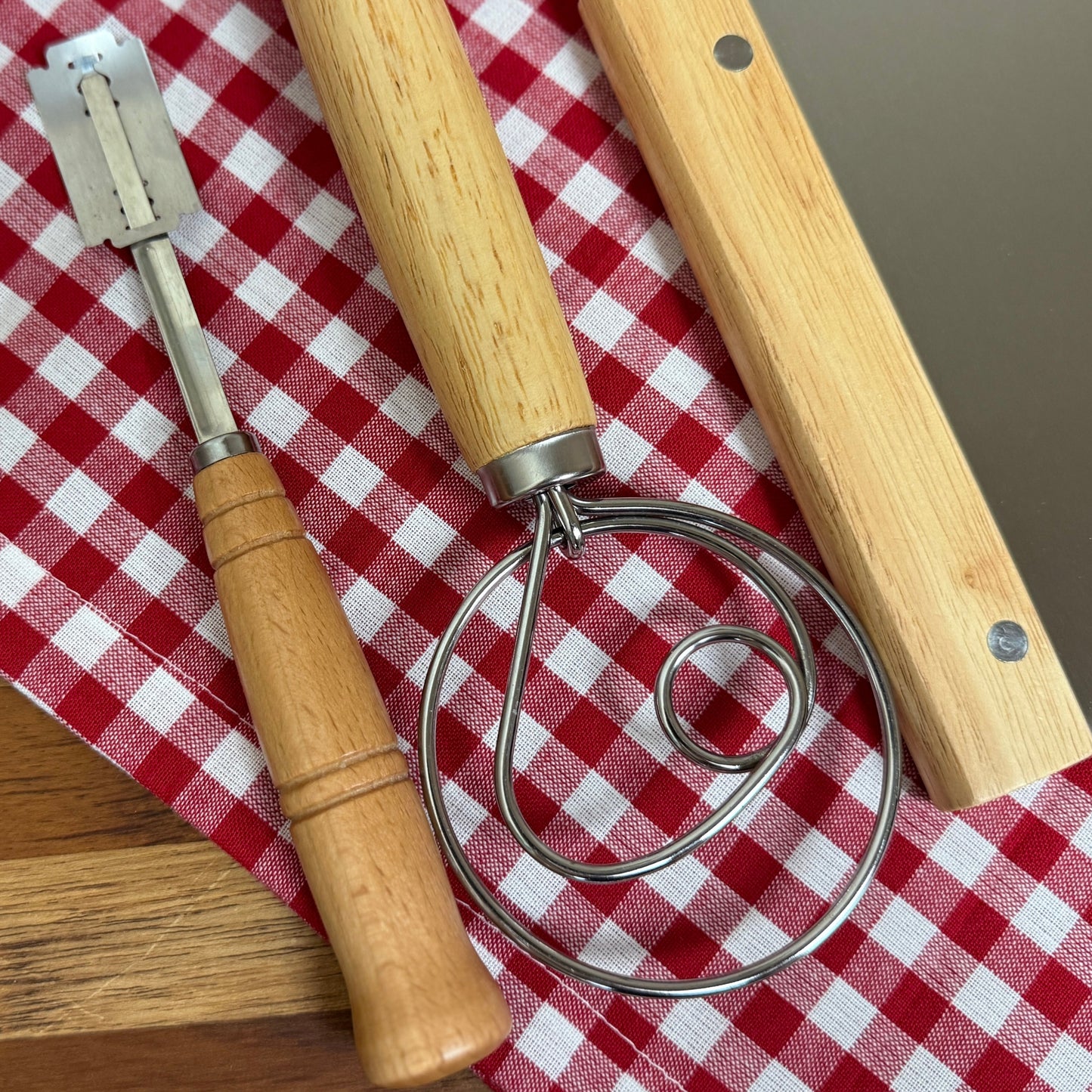 Baker's Bundle: Danish Dough Whisk, Bread Scoring Lame, Dough Cutter/Bench Scrape