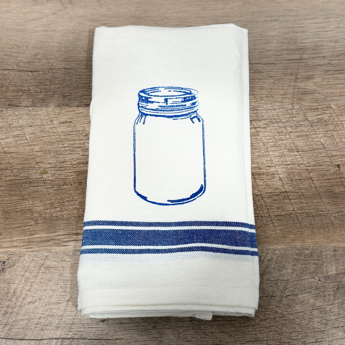 Flour Sack Tea Towel: Blue Canning Jar