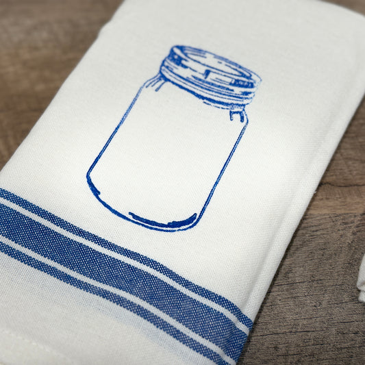Flour Sack Tea Towel: Blue Canning Jar