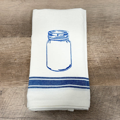 Flour Sack Tea Towel: Blue Canning Jar